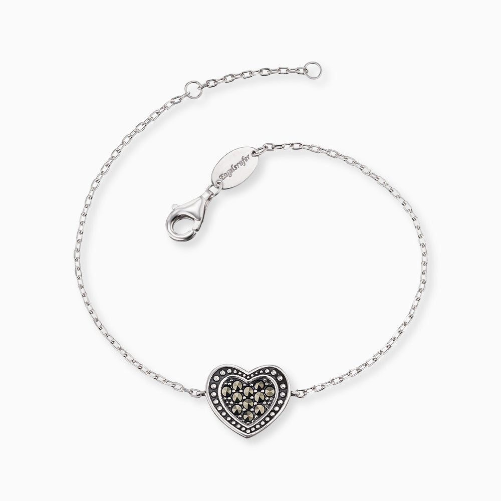 Set Uhr Edelstahl Blume & Armband 925er Silber Herz mit Markasit