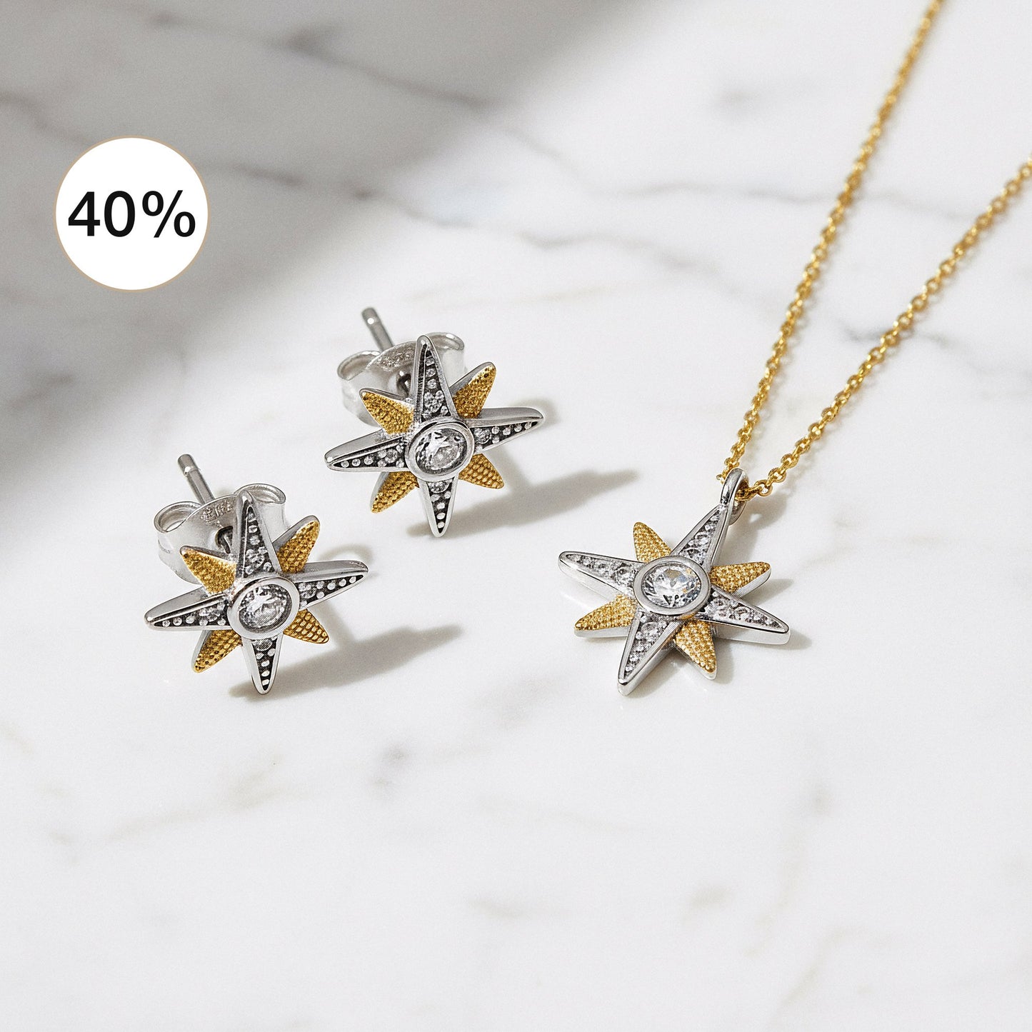 2er Schmuckset 925er Silber Halskette Creolen Newstar Gold