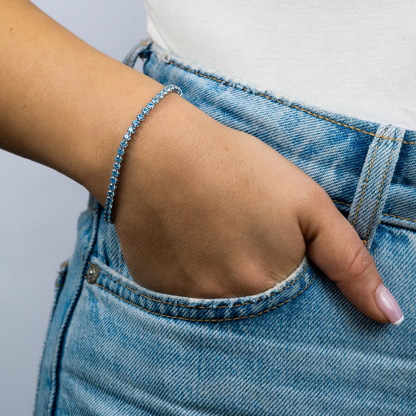 Armband 925er Silber Shiny Tennis mit Zirkonia blau
