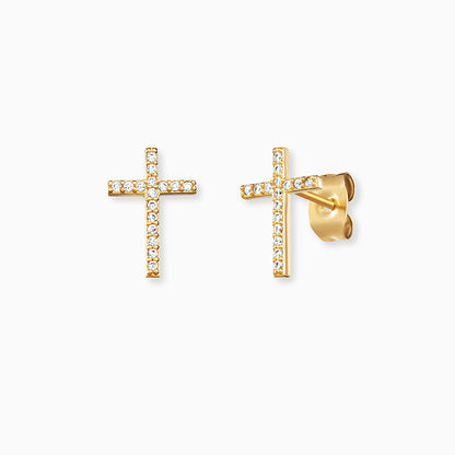 Ohrstecker Kreuz Gold mit Zirkonia