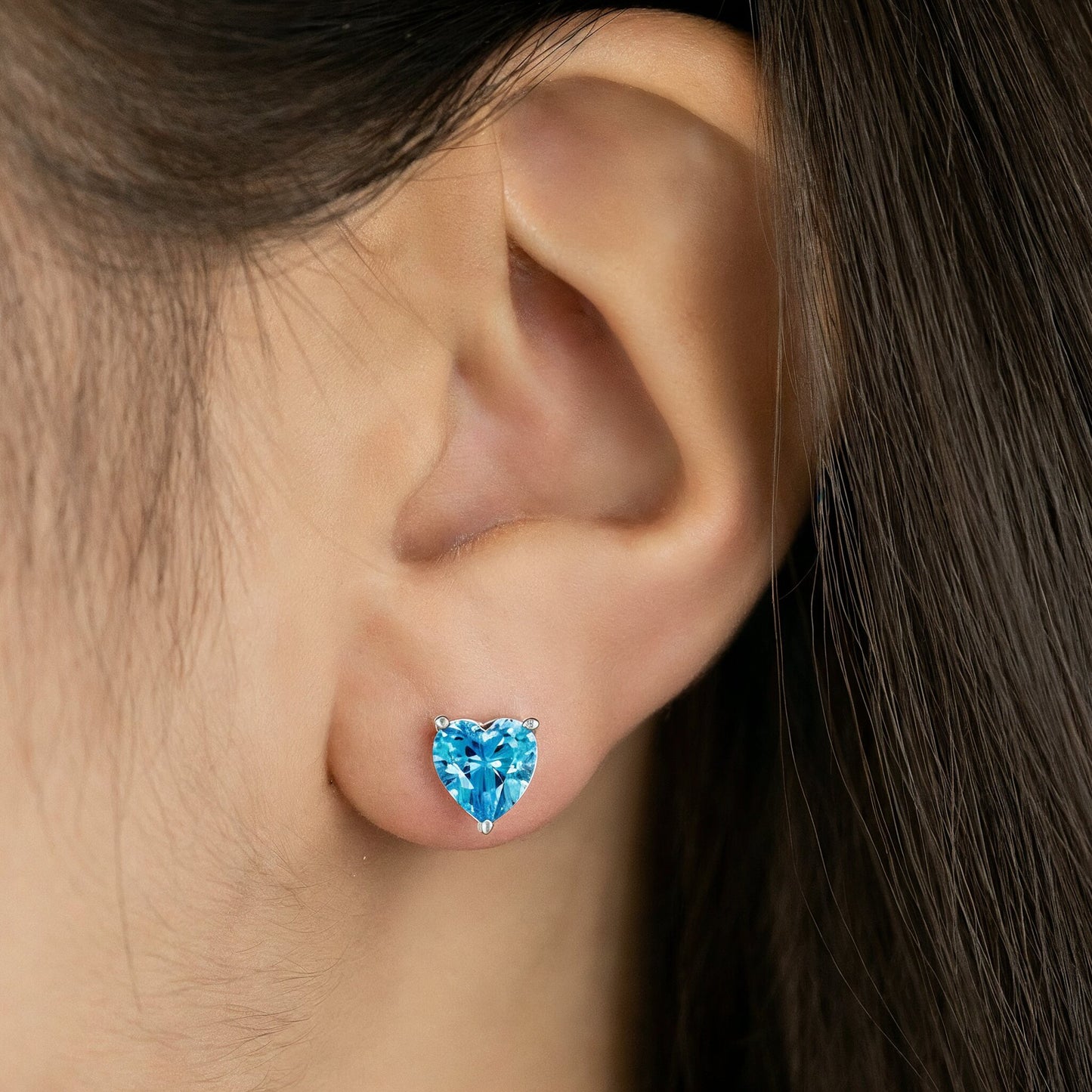 Ohrstecker 925er Silber Herz Shiny mit Zirkonia blau