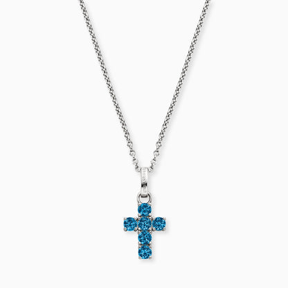 Halskette 925er Silber Kreuz mit Zirkonia blau
