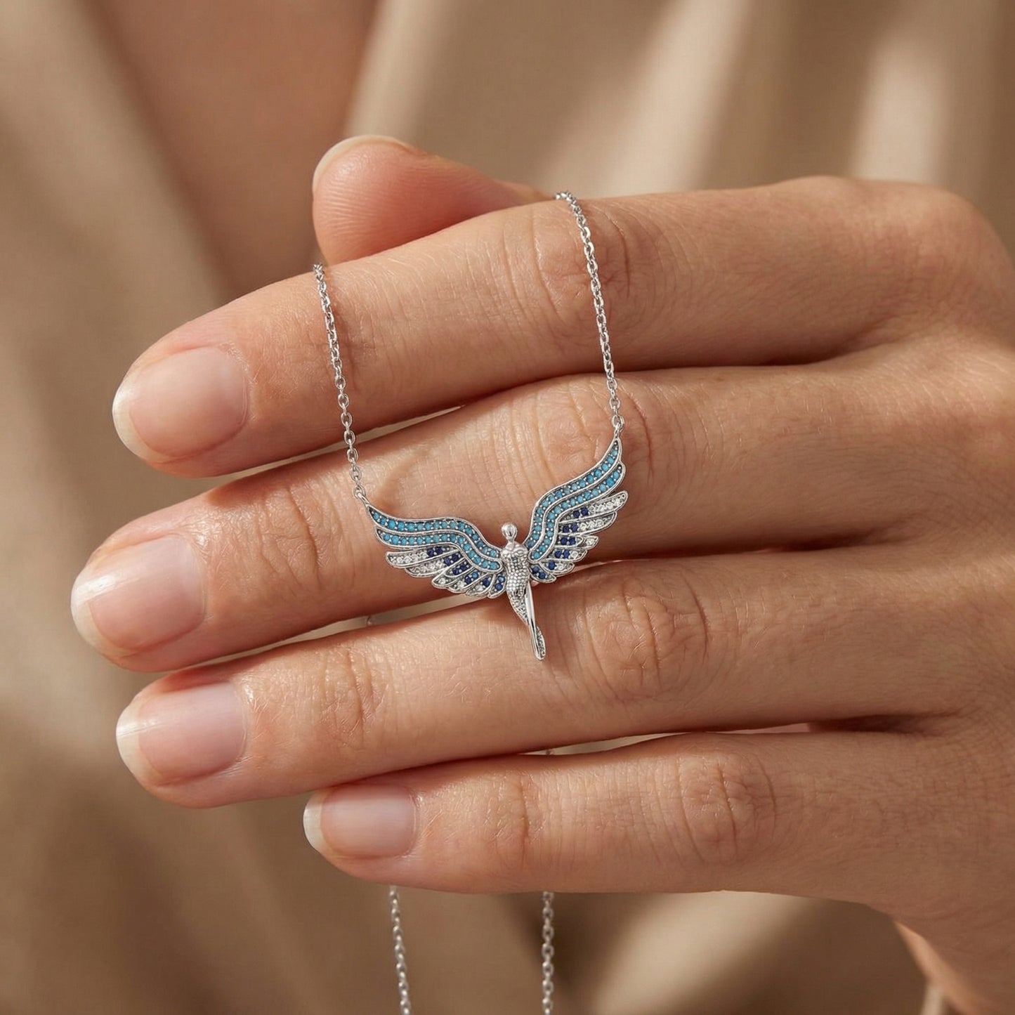 Halskette 925er Silber Schutzengel mit Zirkonia Multicolor