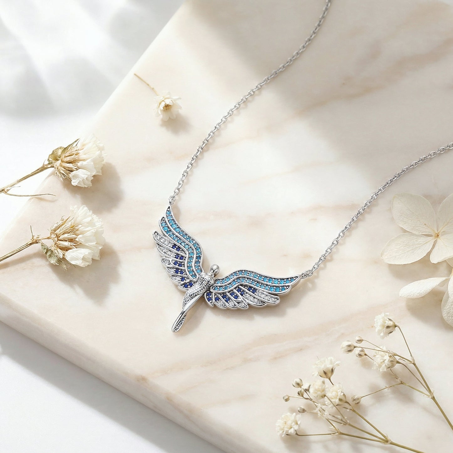 Halskette 925er Silber Schutzengel mit Zirkonia Multicolor