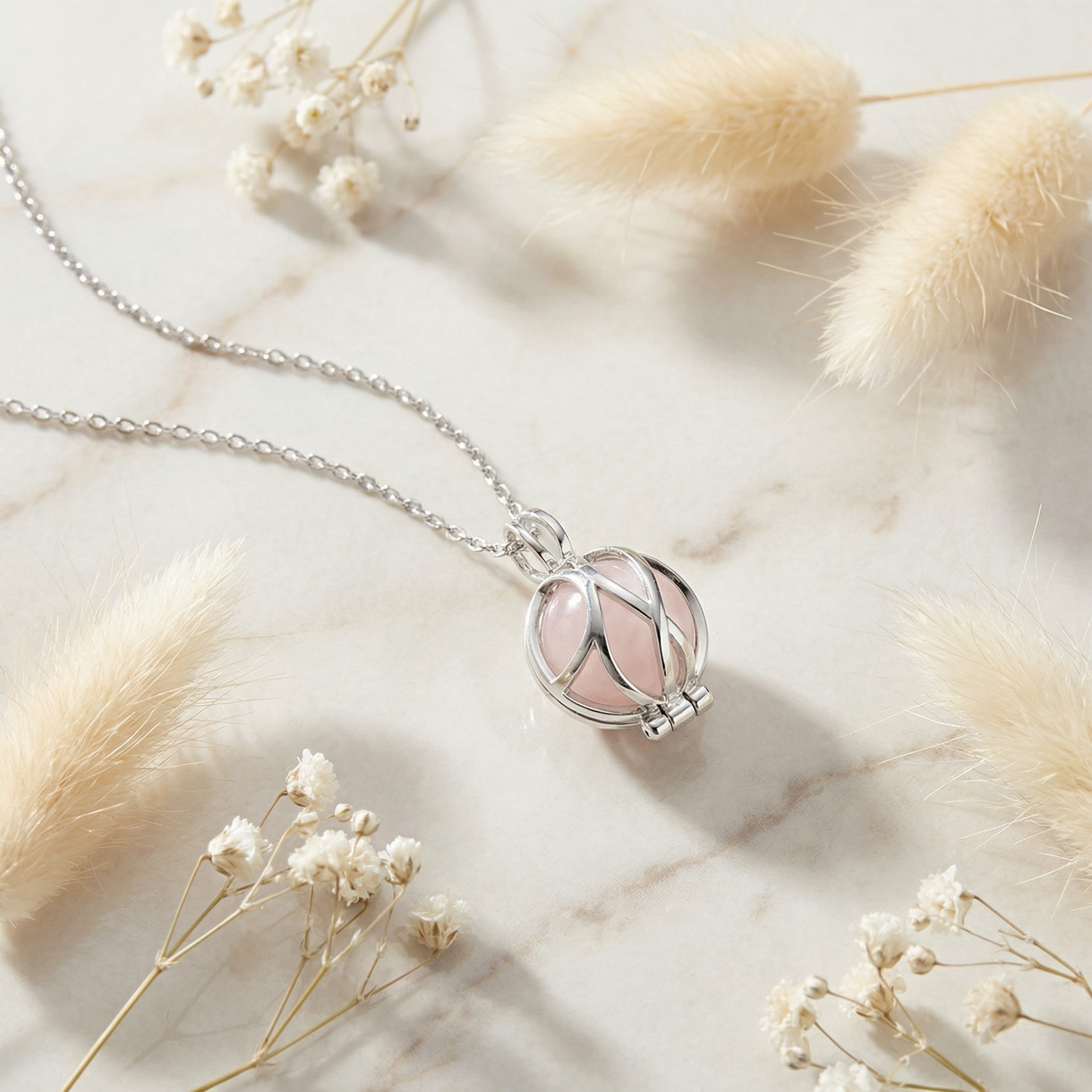 Halskette 925er Silber Paradise mit Kraftstein Rosenquarz