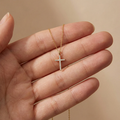 Halskette 925er Silber Kreuz Gold mit Zirkonia