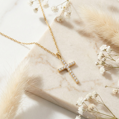 Halskette 925er Silber Kreuz Gold mit Zirkonia