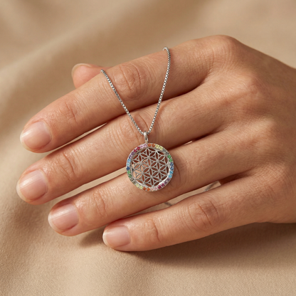 Halskette 925er Silber Lebensblume mit Zirkonia gold · multicolor