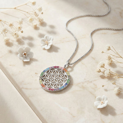 Halskette 925er Silber Lebensblume mit Zirkonia gold · multicolor