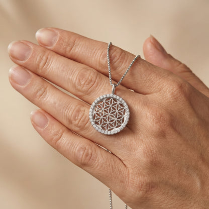Halskette 925er Silber Lebensblume mit Zirkonia gold · multicolor