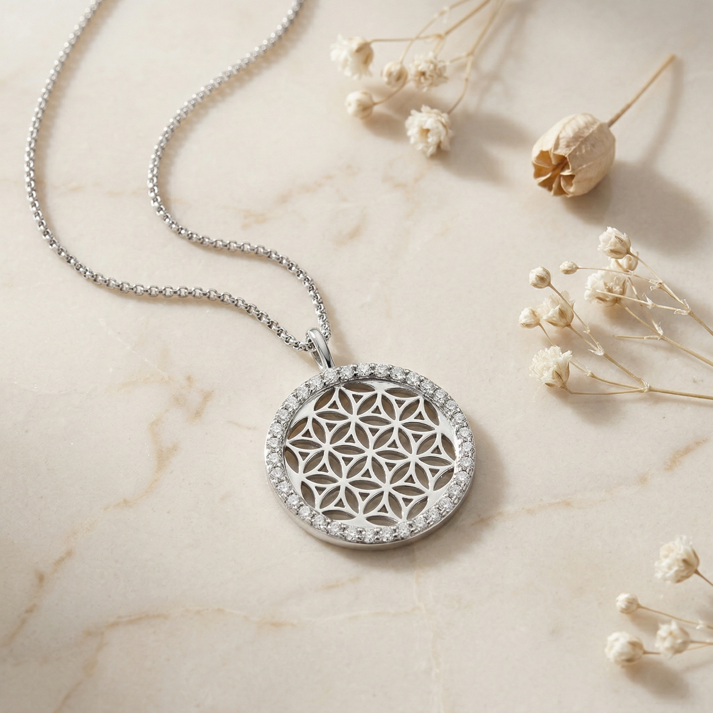 Halskette 925er Silber Lebensblume mit Zirkonia gold · multicolor