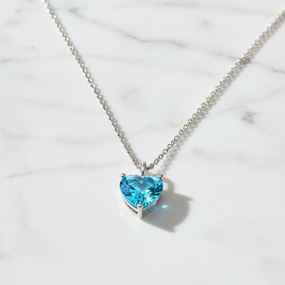Halskette 925er Silber Herz Shiny mit Zirkonia blau