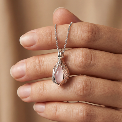 Halskette 925er Silber Himmelsträne Bicolor mit Kraftstein Rosenquarz und Zirkonia