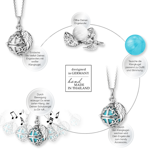 Klangkugel aus Silber verziert mit Blumen und Kügelchen Klangkugel aus Silber verziert mit Blumen und Kügelchen