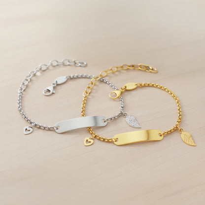 Kinder Armband Edelstahl ID Flügel in silber