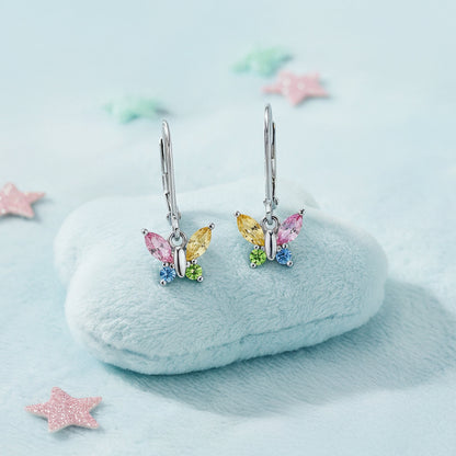 Kinder Ohrhänger Edelstahl Schmetterling mit Zirkonia multicolor