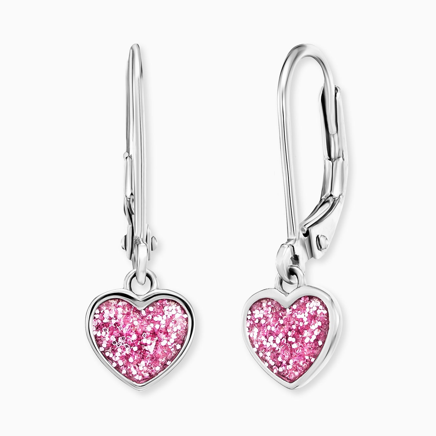 Kinder Ohrhänger Edelstahl Glitzerherz mit Emaille