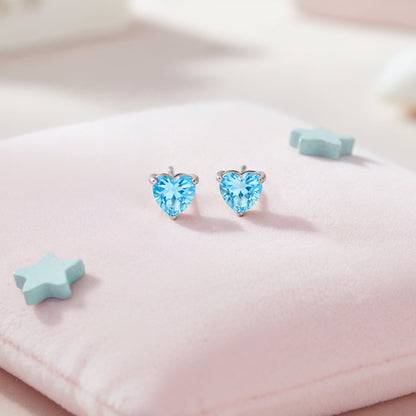 Kinder Ohrstecker Edelstahl Herz aus Zirkoniastein blau