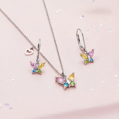 Kinder Halskette Edelstahl Schmetterling mit Zirkonia multicolor