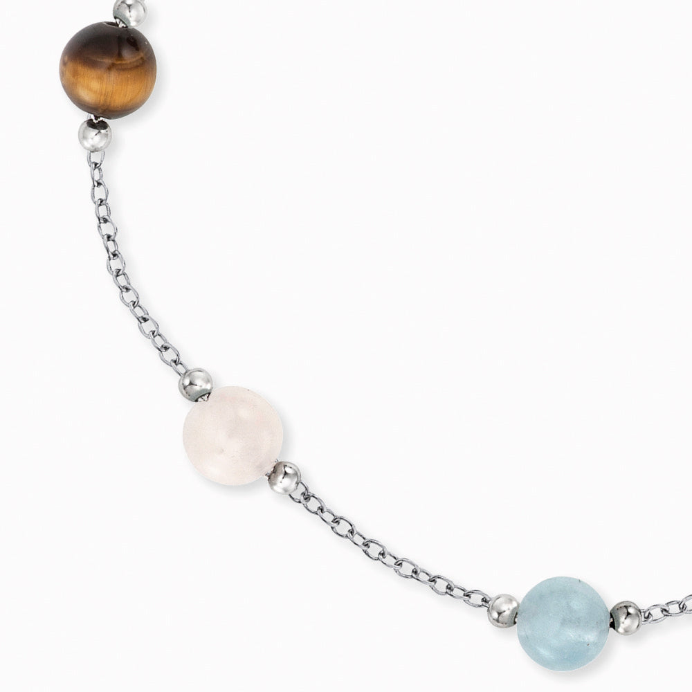 Engelsrufer women's bracelet silver with stones tiger eye, rose quartz, blue agate powerful stone