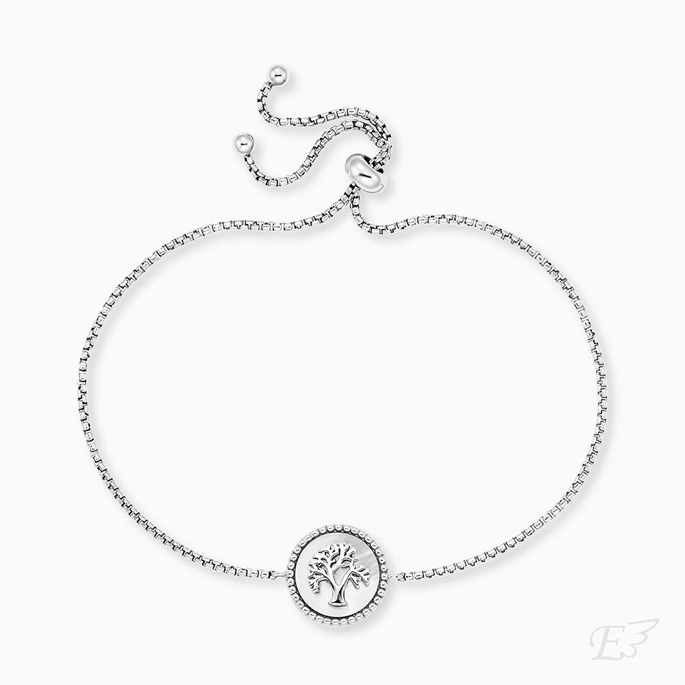 Engelsrufer Armband in silber mit Lebensbaum auf weißem Perlmutt