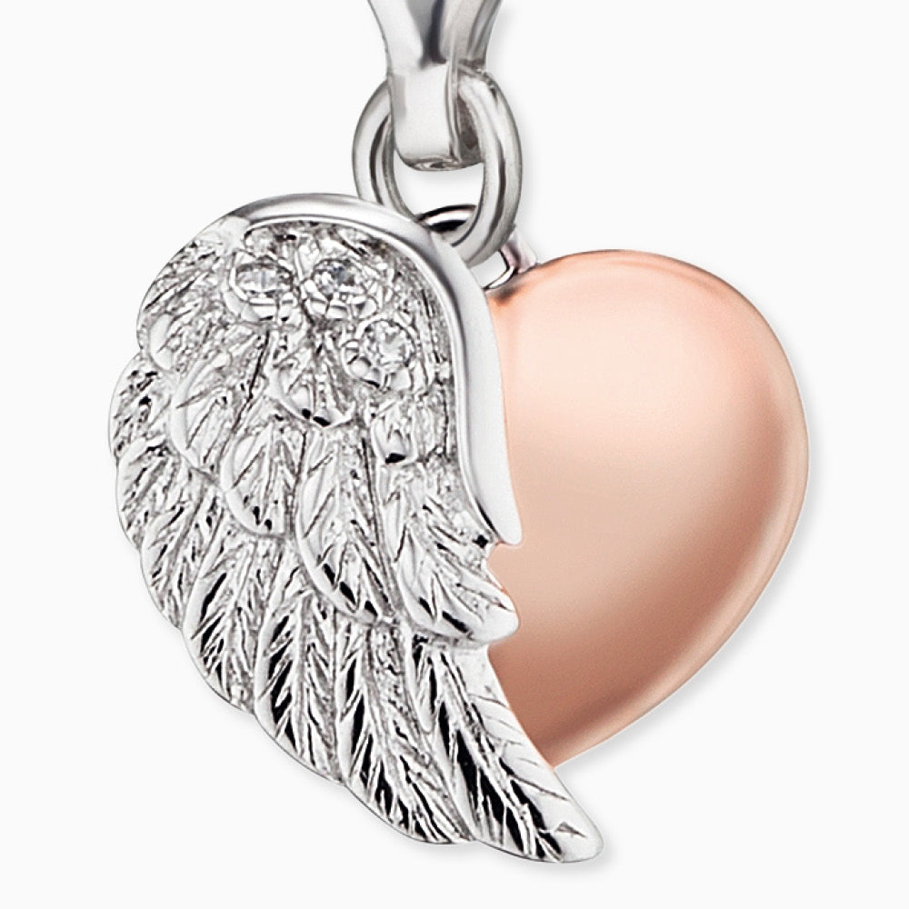 Engelsrufer women's charm two-tone heart wings with zirconia stones