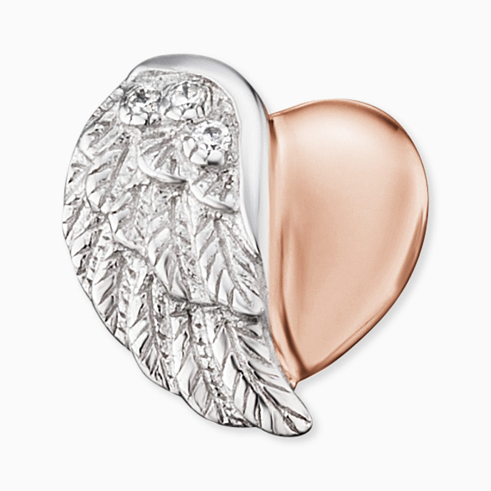Engelsrufer heart wing stud earrings silver, rose gold with zirconia