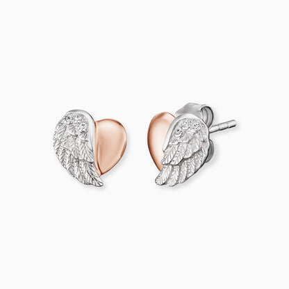 Engelsrufer heart wing stud earrings silver, rose gold with zirconia