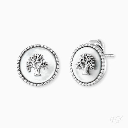 Engelsrufer earrings for women in silver with tree of life on white mother-of-pearl