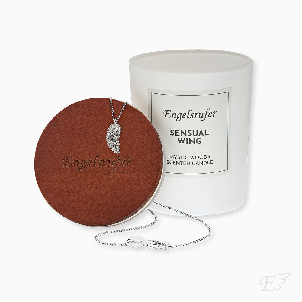 Sensual Wing decorative candle with angel wing necklace