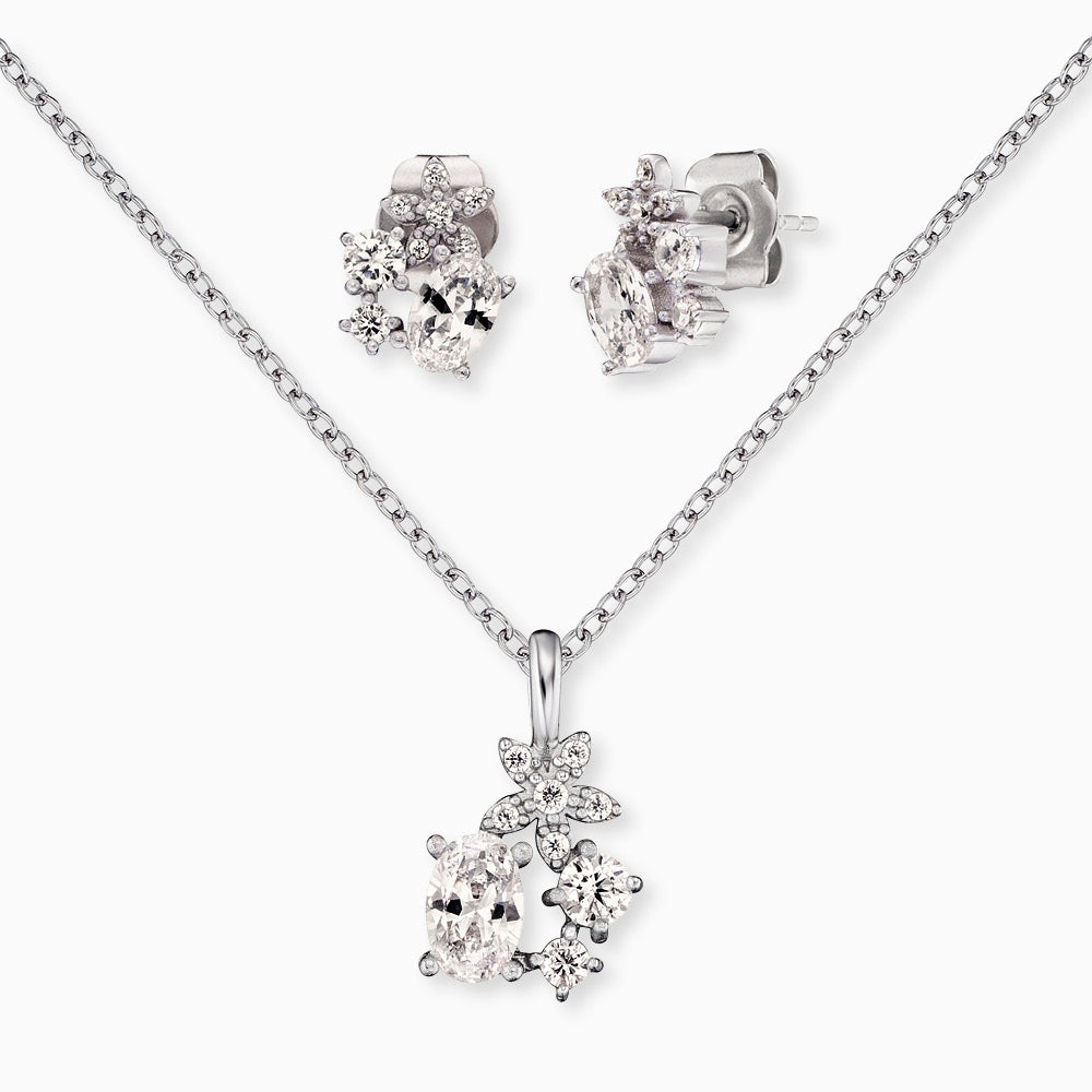 Set 1 flower silver with zirconia