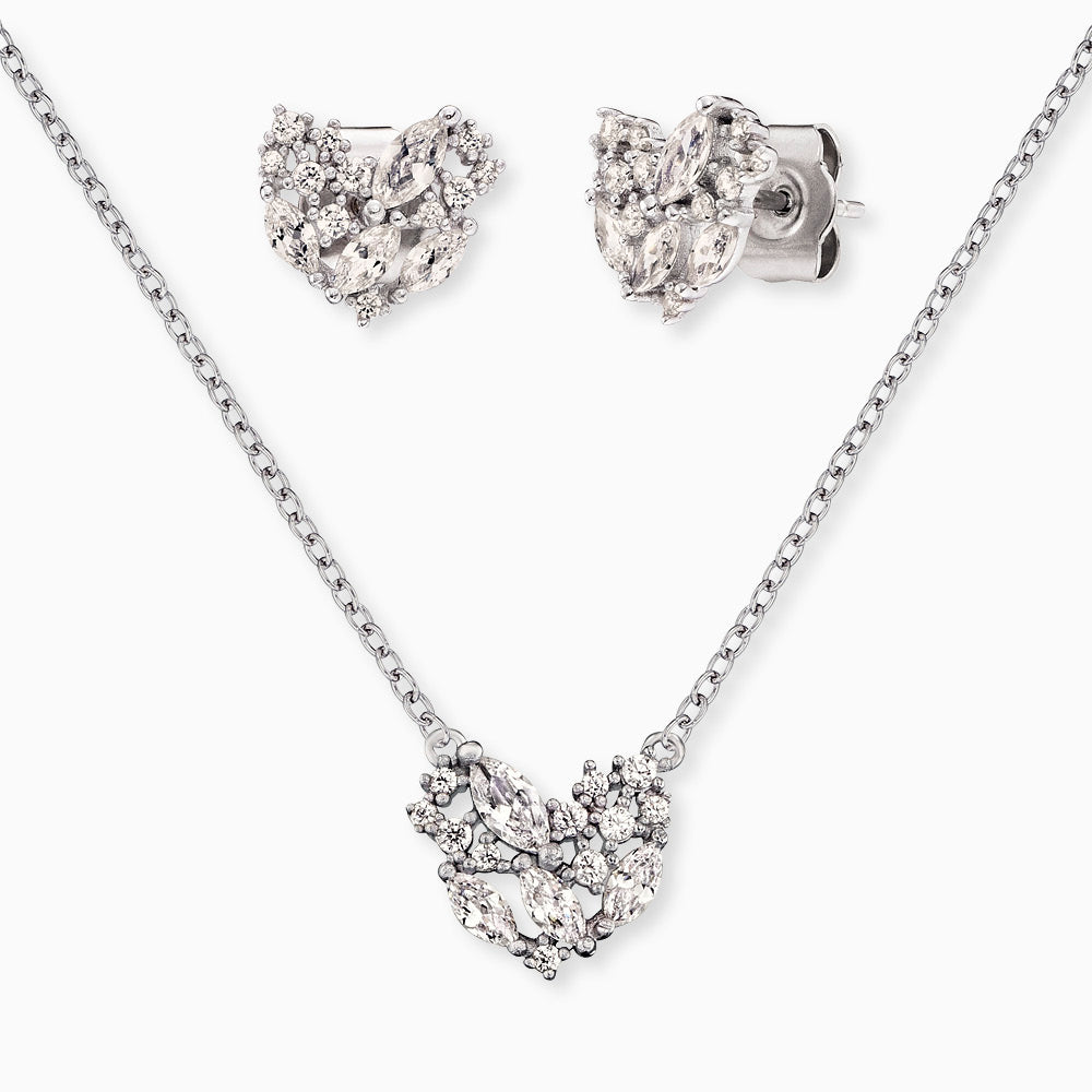 Set of 4 hearts silver with zirconia