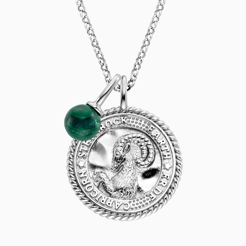 Engelsrufer women's necklace silver with zirconia and malachite stone for the zodiac sign Capricorn