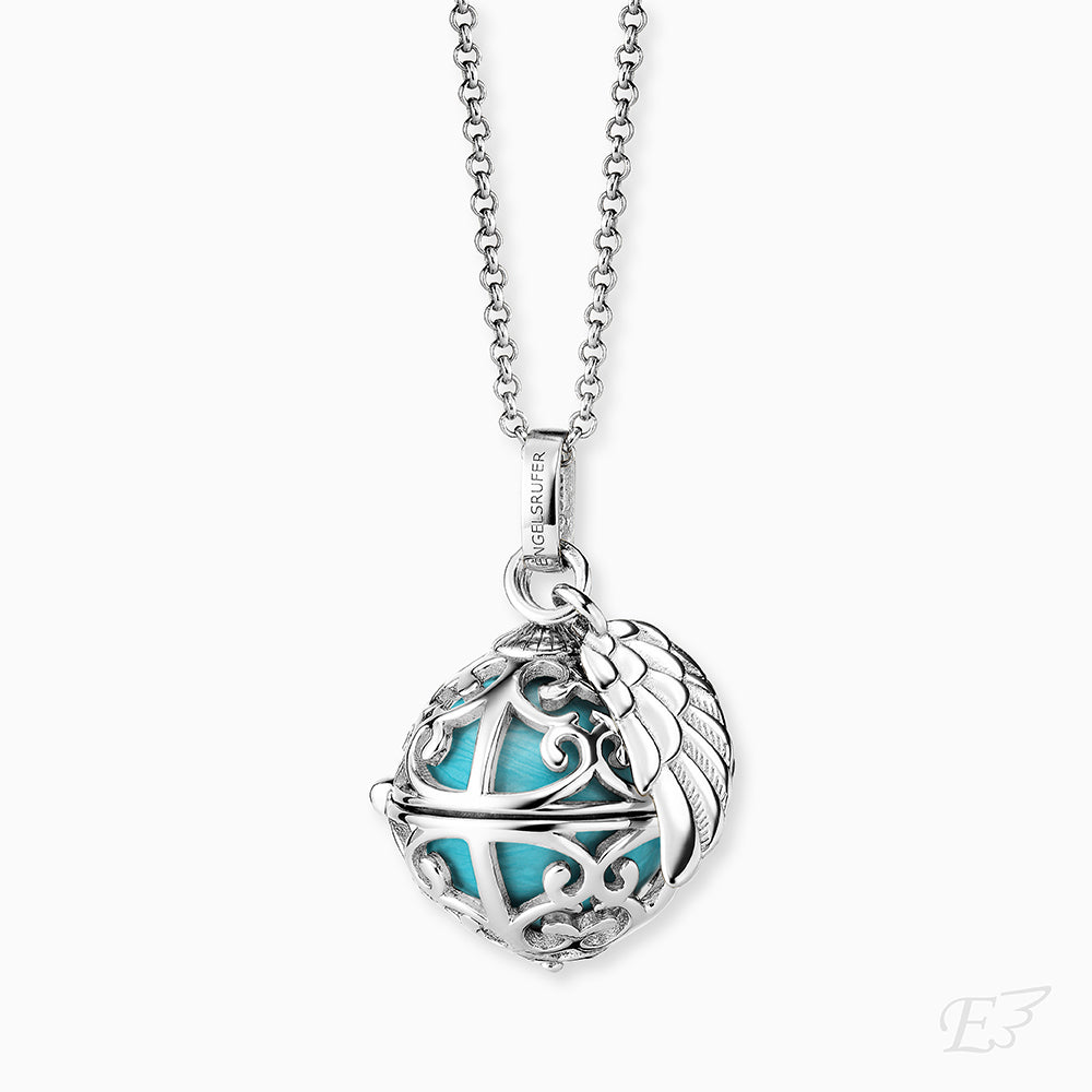 Engelsrufer women's necklace silver with wing pendant and Chime in mother-of-pearl turquoise in 45 + 5 cm