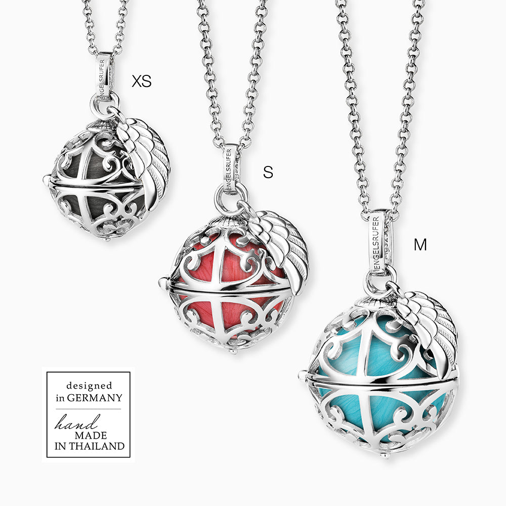 Engelsrufer women's necklace silver with wing pendant and Chime in mother-of-pearl turquoise in 45 + 5 cm