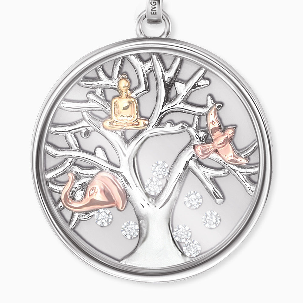 Engelsrufer women's silver necklace tree of life tricolor with zirconia