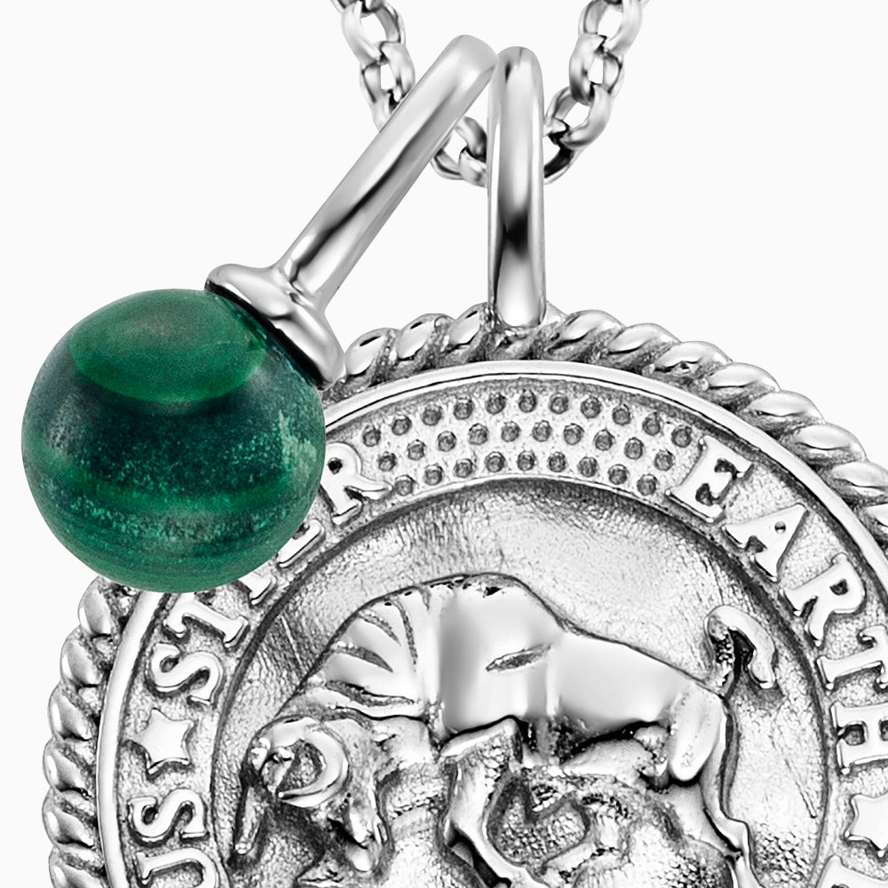 Engelsrufer women's silver necklace with zirconia and malachite stone for Taurus zodiac sign