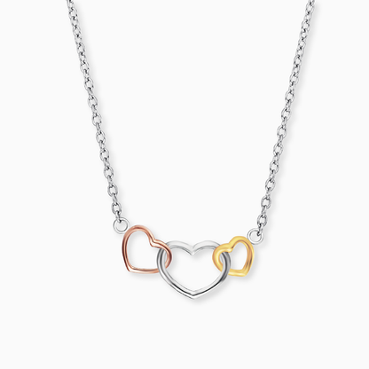 Engelsrufer silver necklace for women with three hearts in silver, gold and rose gold
