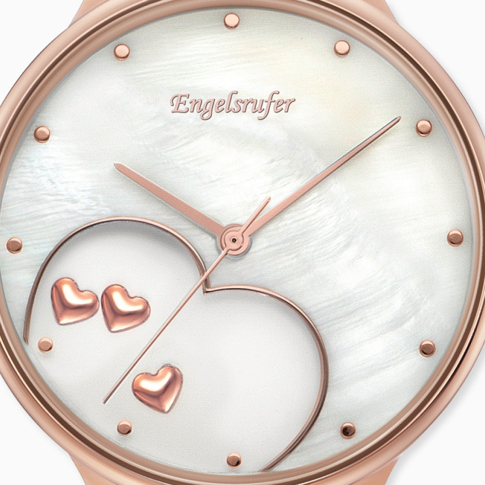 Engelsrufer Uhr Herz rose mit Nubuk Leder rosa Happy Hearts Motiv