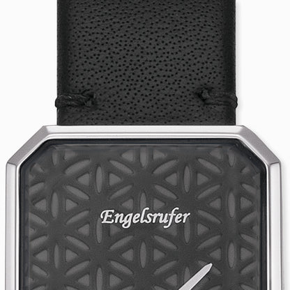 Engelsrufer Lebensblume women's analogue watch with black leather strap