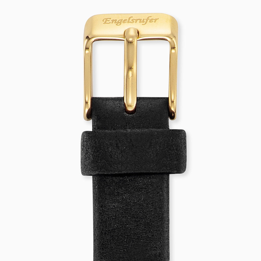 Engelsrufer leather watch strap black 14 mm with gold clasp