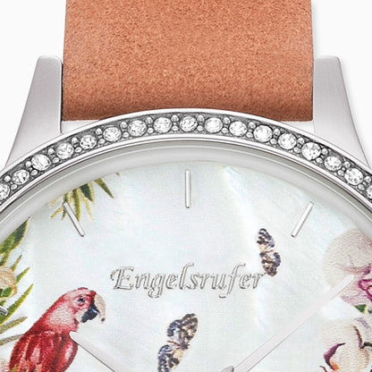 Set watch Paradise silver with zirconia nubuck leather coral and interchangeable mesh strap silver