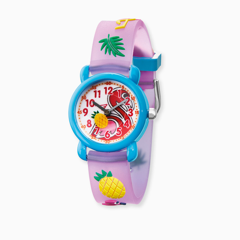 Engelsrufer girls children's watch pink flamingo, pineapple, palm leaf including pencil case