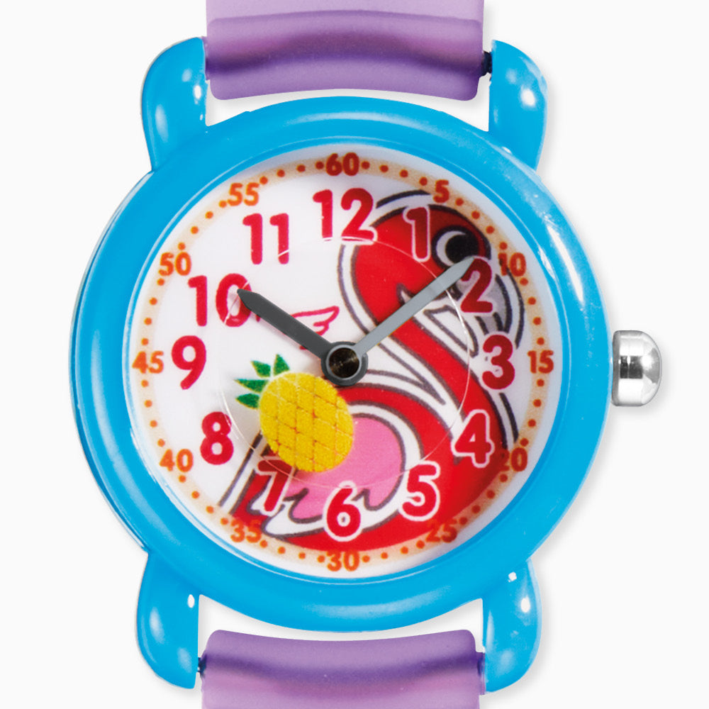 Engelsrufer Mädchen Kinder Uhr rosa Flamingo, Ananas, Palmenblatt inkl. Stiftemäppchen