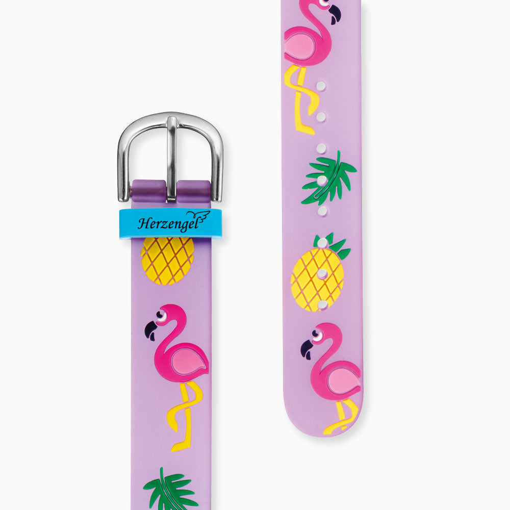 Engelsrufer girls children's watch pink flamingo, pineapple, palm leaf including pencil case