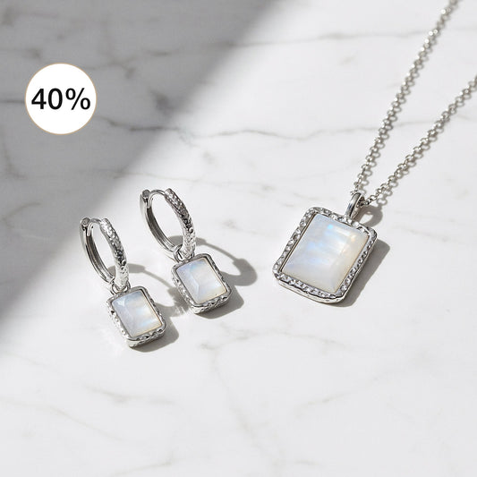 2er Schmuckset 925er Silber Halskette Creolen Pure Moon